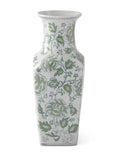 14 Inch round green and white floral ceramic vase