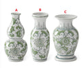 Set of 3 green and white bud vases