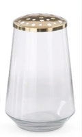 Large gold floral frog top clear glass vase