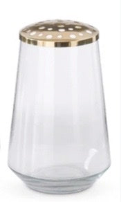 Large gold floral frog top clear glass vase