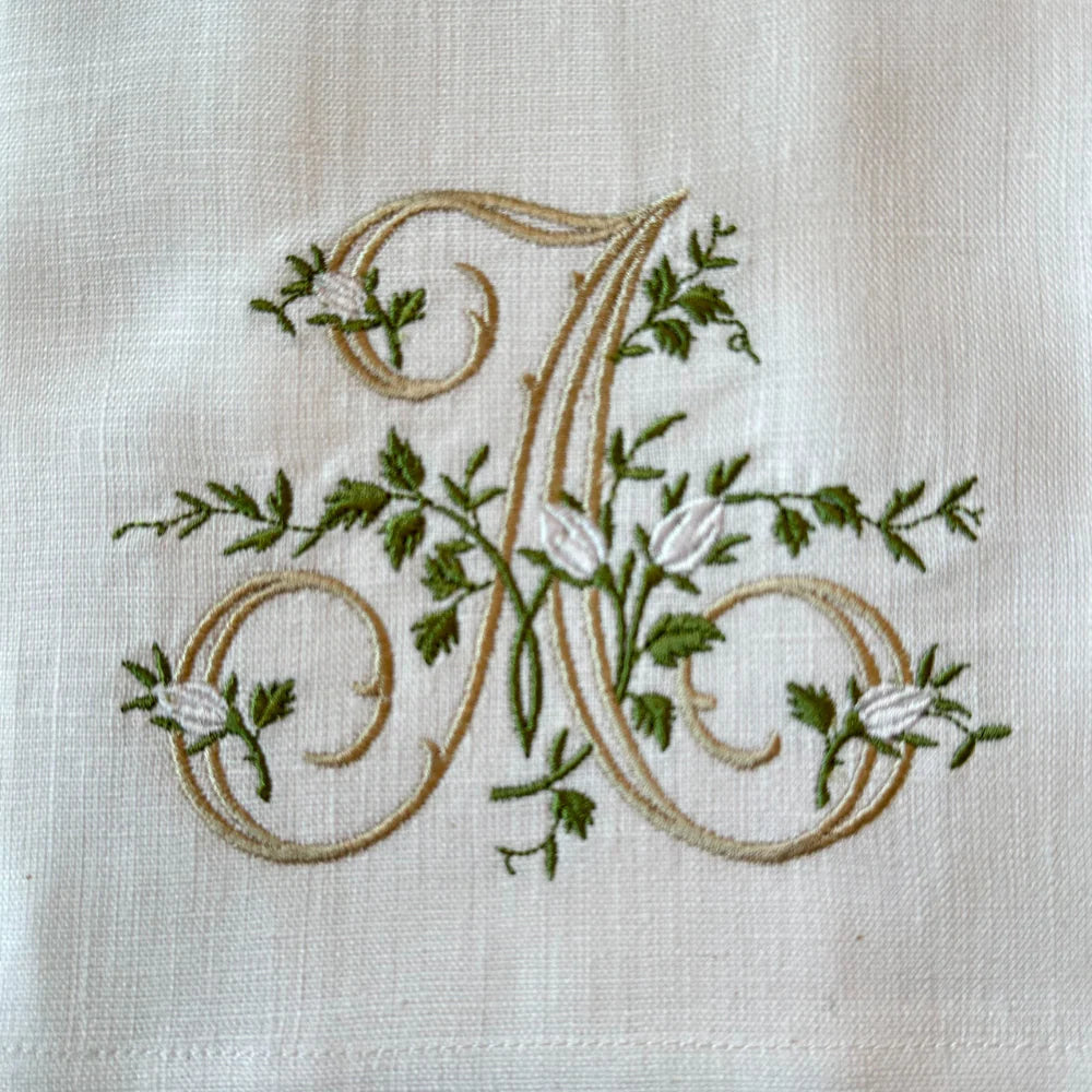 Floral Monogram A Tea Towel