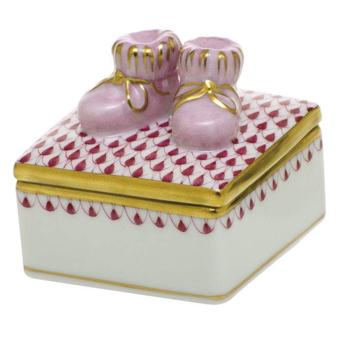Herend Baby Bootie Box in Rasberry