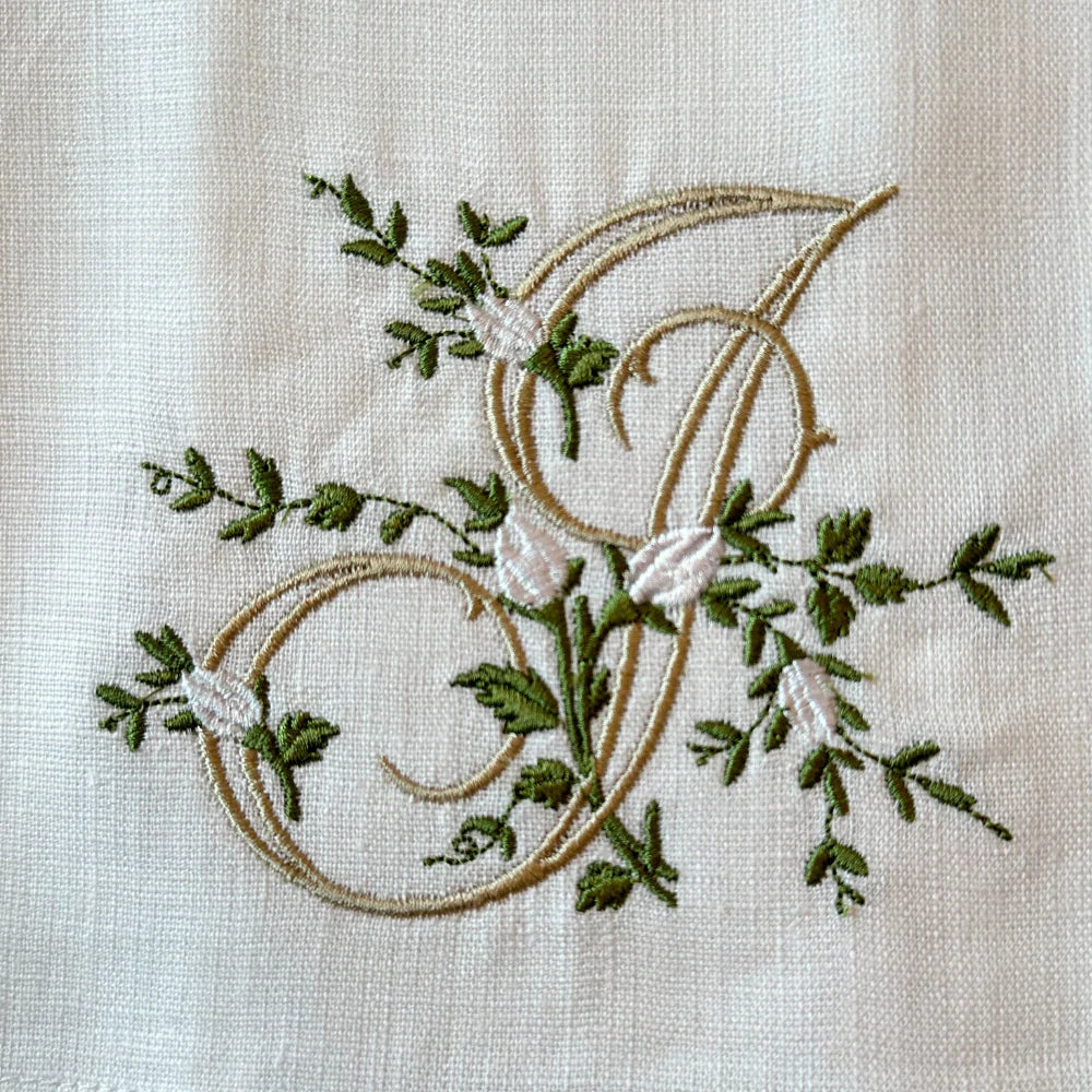Floral Monogram J tea towel