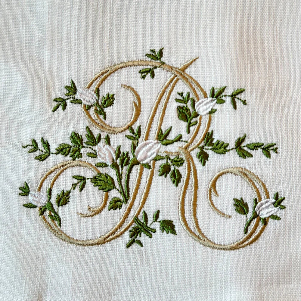 Floral Monogram R tea towel