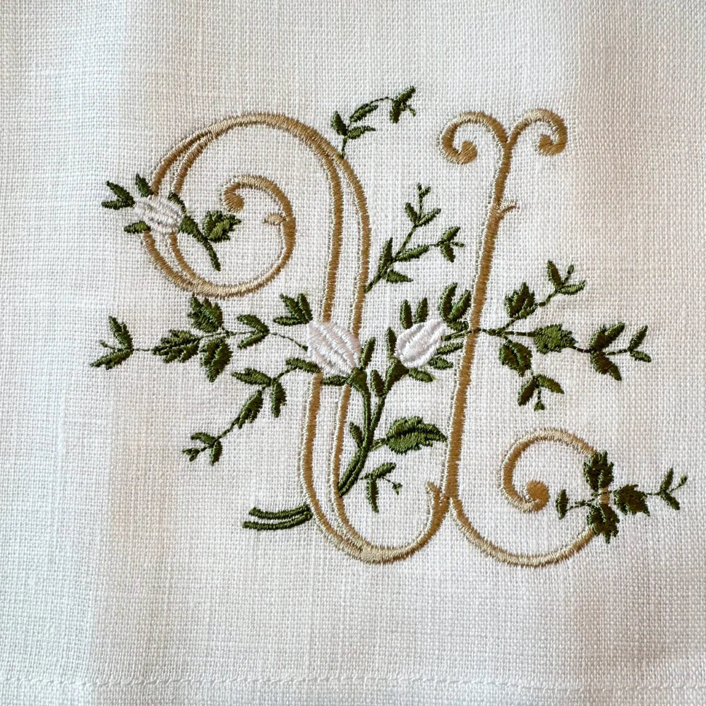 Floral Monogram U tea towel
