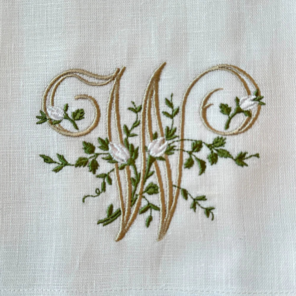 Floral Monogram  W Tea towel