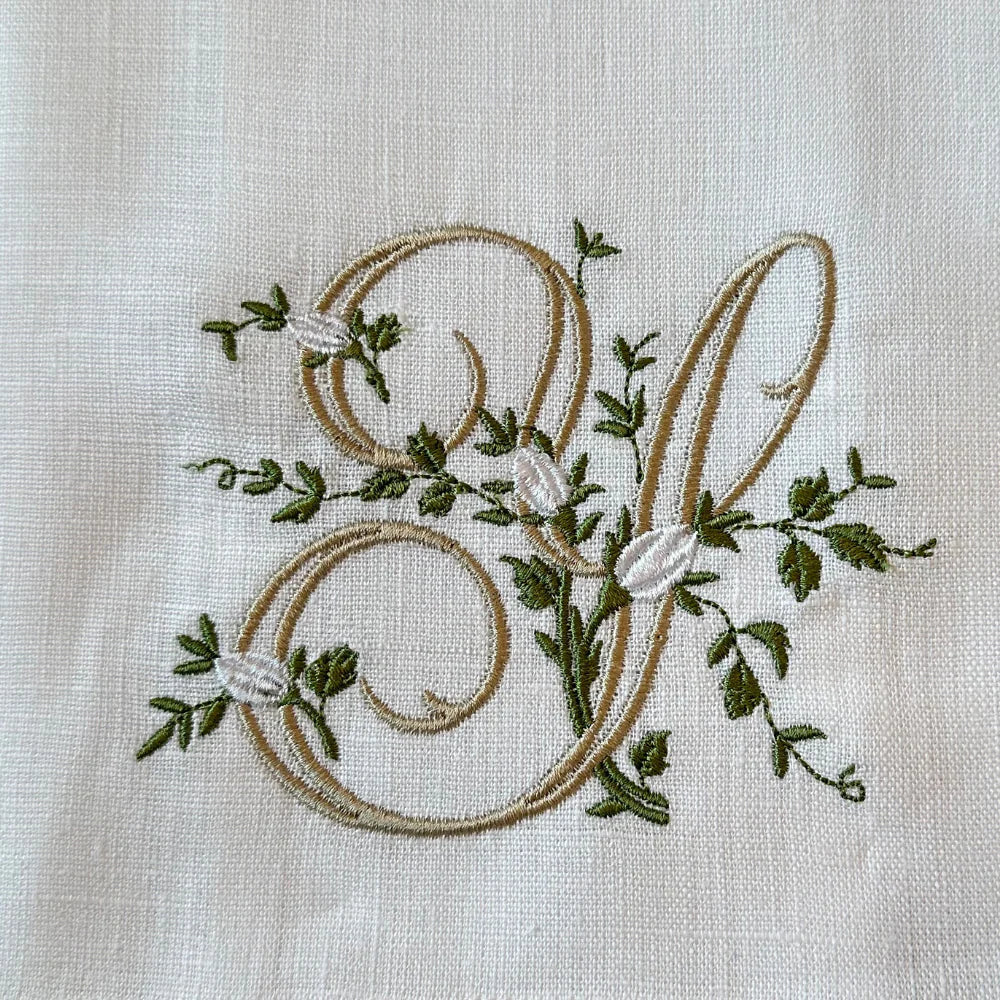 Floral Monogram Y tea towel